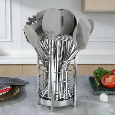38-Piece Silicone Kitchen Utensil Set With Stainless Steel Handles & Storage Holder, Cooking Tools Set With Measuring Cups