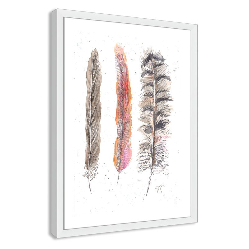 Art juvénile, plumes de plumes II, H 36,5 po x l 26,5 po x P 0,6 po, Cadre blanc
