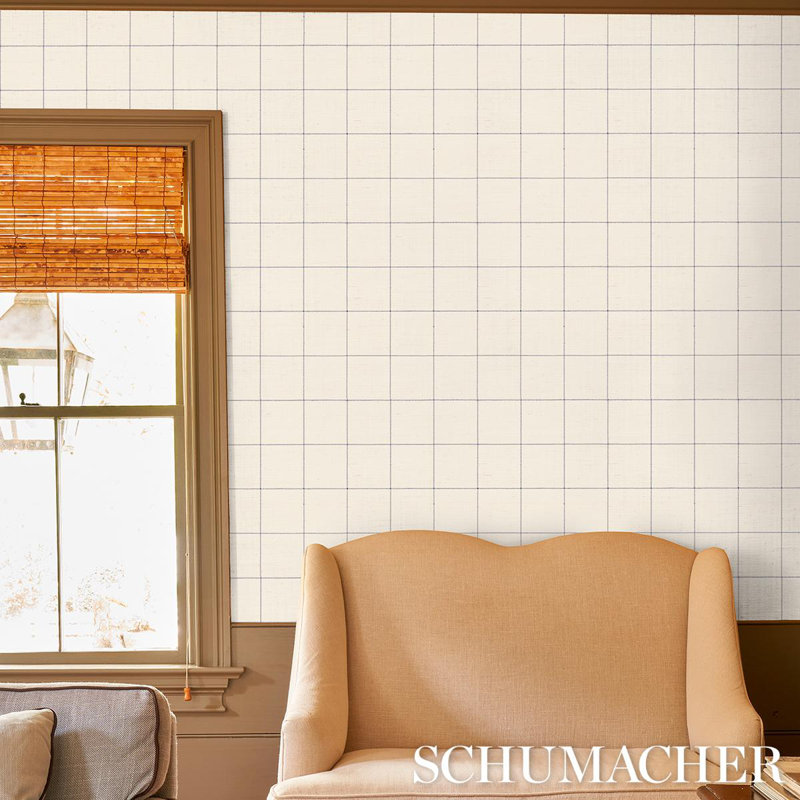 Windowpane Embroidered Sisal Wallpaper, Navy