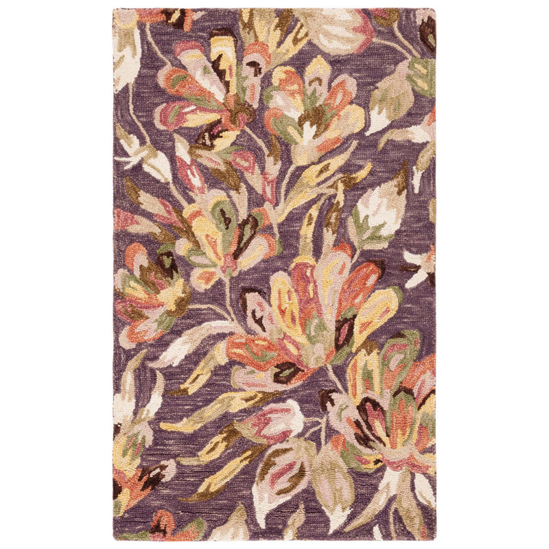 Kamarli Hand Tufted Wool/Cotton Floral Rug in Purple/Sage, Rectangle 3' x 5'