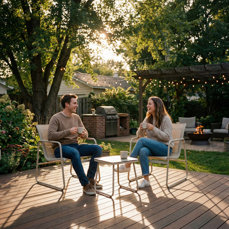 Ensemble de conversation pour 2 personnes avec chaises PVC-coated polyester et table en marbre - ensemble bistro de patio 3 pièces pour petits espaces
