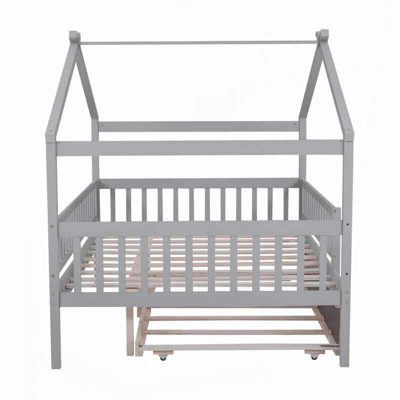 Lit en bois avec lit gigogne simple, gris, Complète