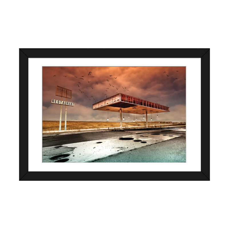 «Gaz Bar Blues», impression sur toile, H 24 po x l 32 po x P 1 po, Papier d'art encadré noir, Blanc