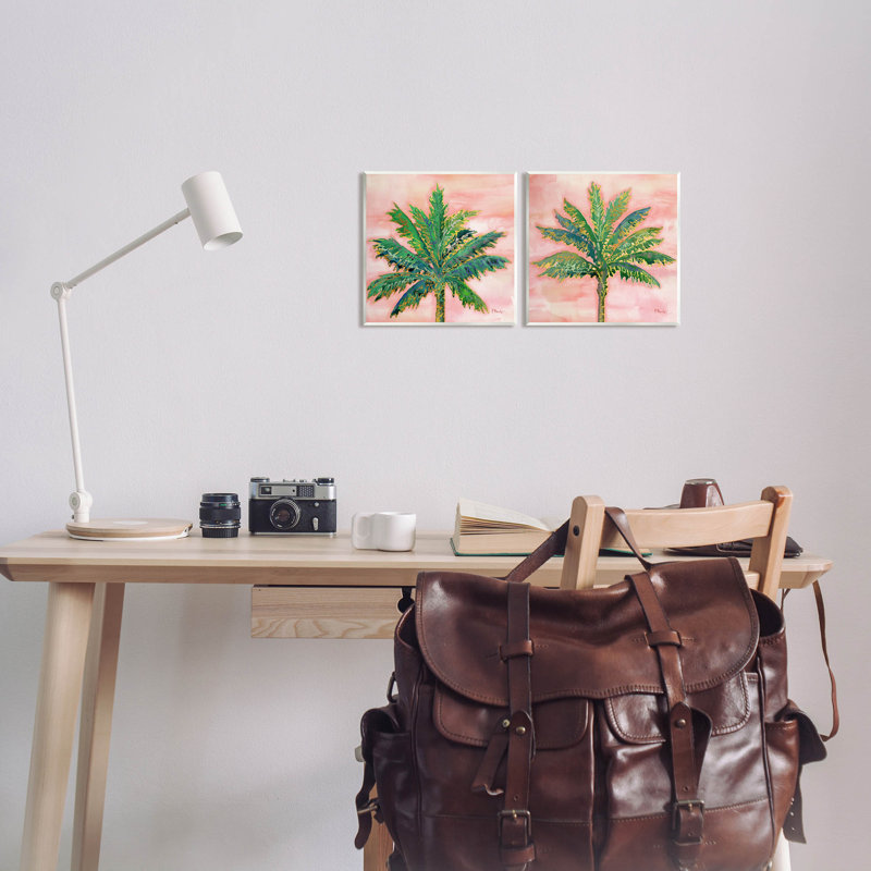 Ensemble de 2 toiles tropicales avec palmiers tropicaux par Paul Brent, Bois, H 12 po x l 24 po x P 0,5 po