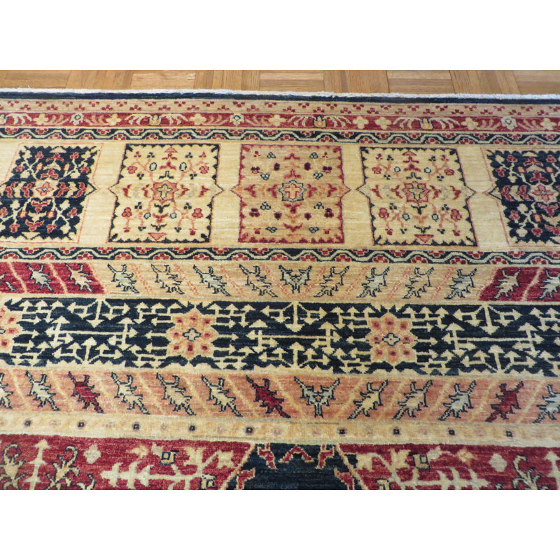 Tapis en laine bleu marine/vert 6 pi 8 po x 9 pi 2 po noué la main one-of-kind Sylvie