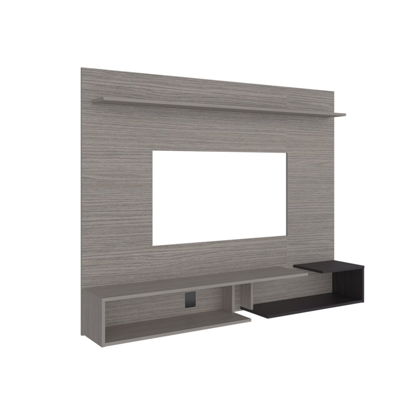 Panneau de télévision flottant 65 "Aurevon - Meuble audio-vidéo moderne avec tablettes de rangement, Gris