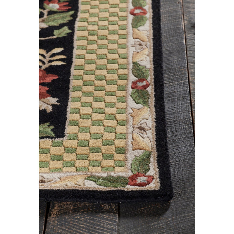 Elysian Blooms Hand-Tufted Black Wool 5' x 7' Floral Area Rug