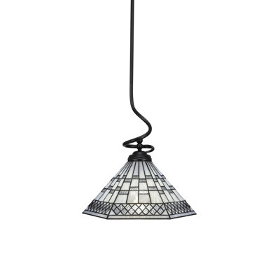 Luminaire suspendu Capri de couleur noir mat avec verre d'art étain 16 po