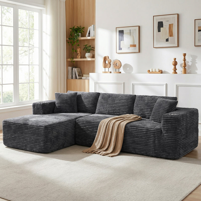 Canapé modulaire 102,3 po Cloud-Like, Velours côtelé gris foncé