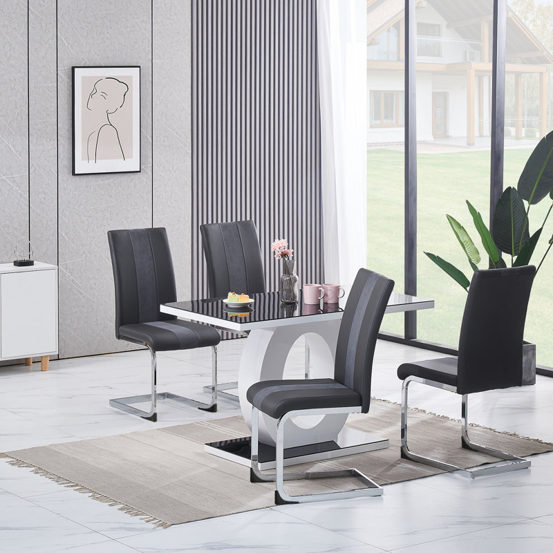 Amelie-Grace Faux Leather Upholstered Armless Dining Chair, Faux leather Dark Grey