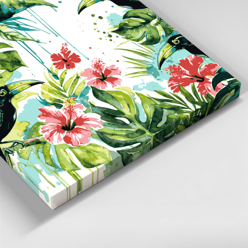 Hawaiian Mynah Birds, toile d'art beige, H 16 po x l 20 po