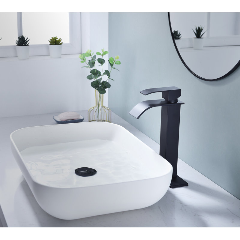Robinet de lavabo de salle de bain à une poignée et cascade avec bonde escamotable | Idée de cadeau, Noir mat