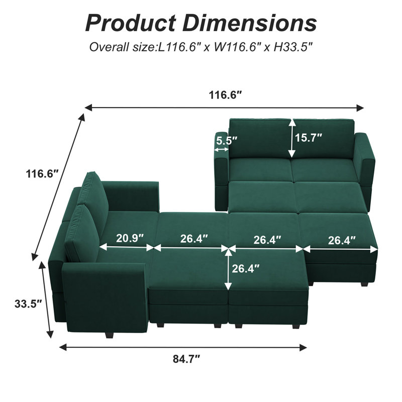 Canapé de rangement modulaire en velours Vashudev, Velours vert