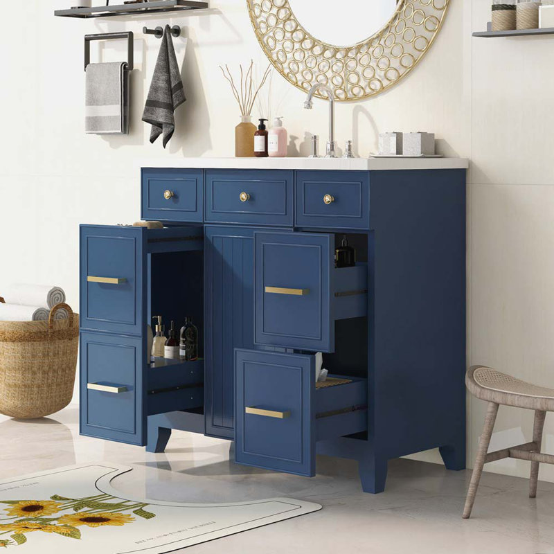 Meuble-lavabo simple 36,11 avec comptoir, Bleu marine