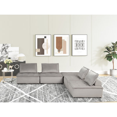 Canapé modulaire en velours gris clair 5 pièces Anna