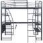 Lit mezzanine en métal noir avec tablettes de savon à 4 couches et bureau en L, ports, charge sans fil 4 ports et charge, espace