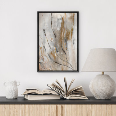Abstract Neutral Lines and Stains Framed Canvas Master Bedroom Wall Art Work Print