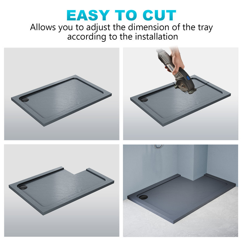 120W*80Dcm Rectangular Single Shower Base in Grey with Low-Profile Aesthetics Design and Non-Slip Feature
