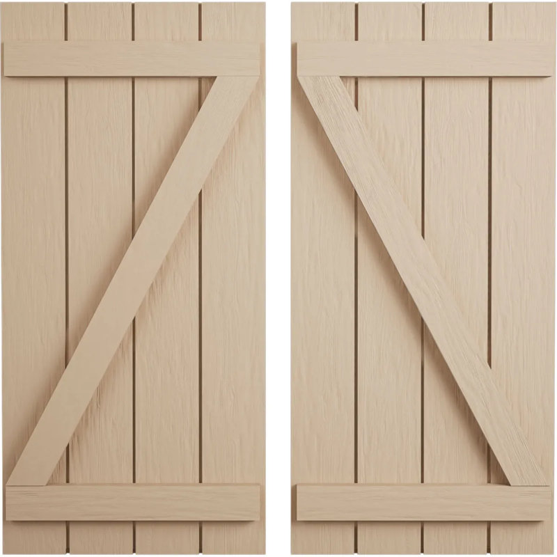 Volets rustiques en bois à quatre planches, H 46 po x l 22 po x P 1 po, Texture sciée brute / brun clair apprêté, 22"