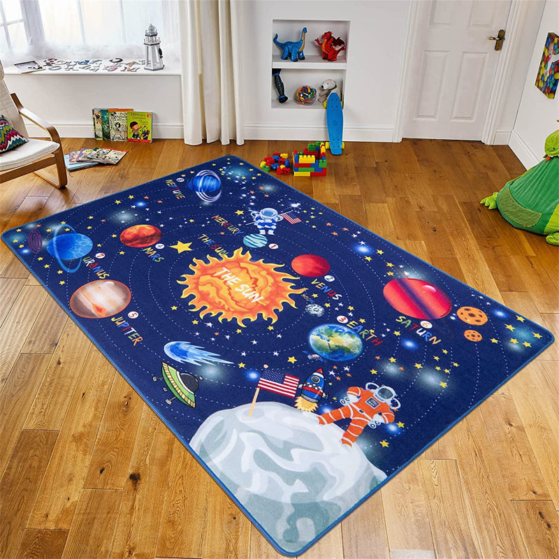 Tapis rectangulaire en polyester touffeté bleu Burna