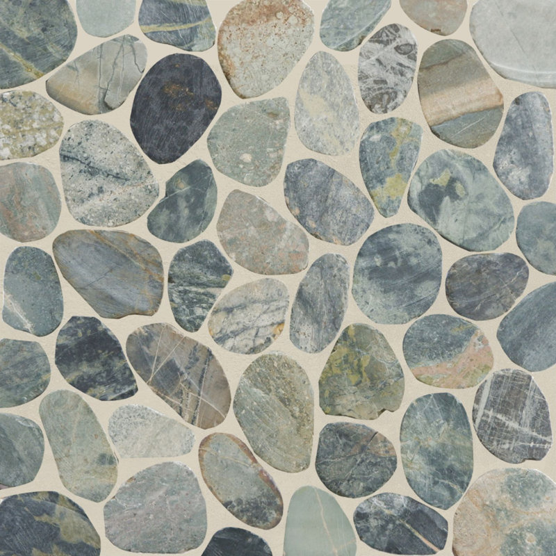 Hawaii 12" x 12" Natural Stone Pebbles Mosaic Wall & Floor Tile, Teal Blue