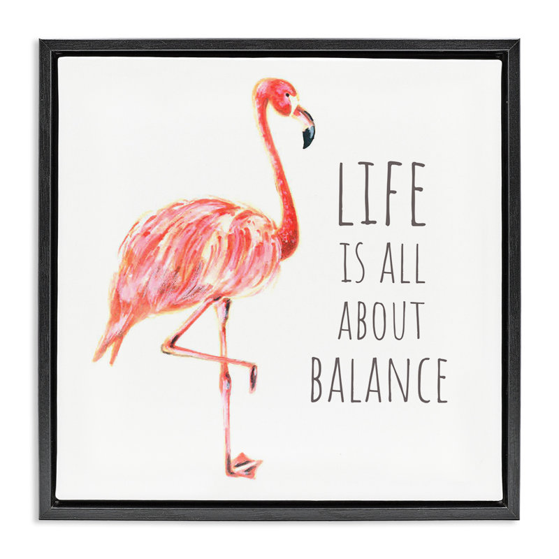Motivation, équilibre, flamant rose, H 18 po x l 18 po, Cadre flottant noir de jais