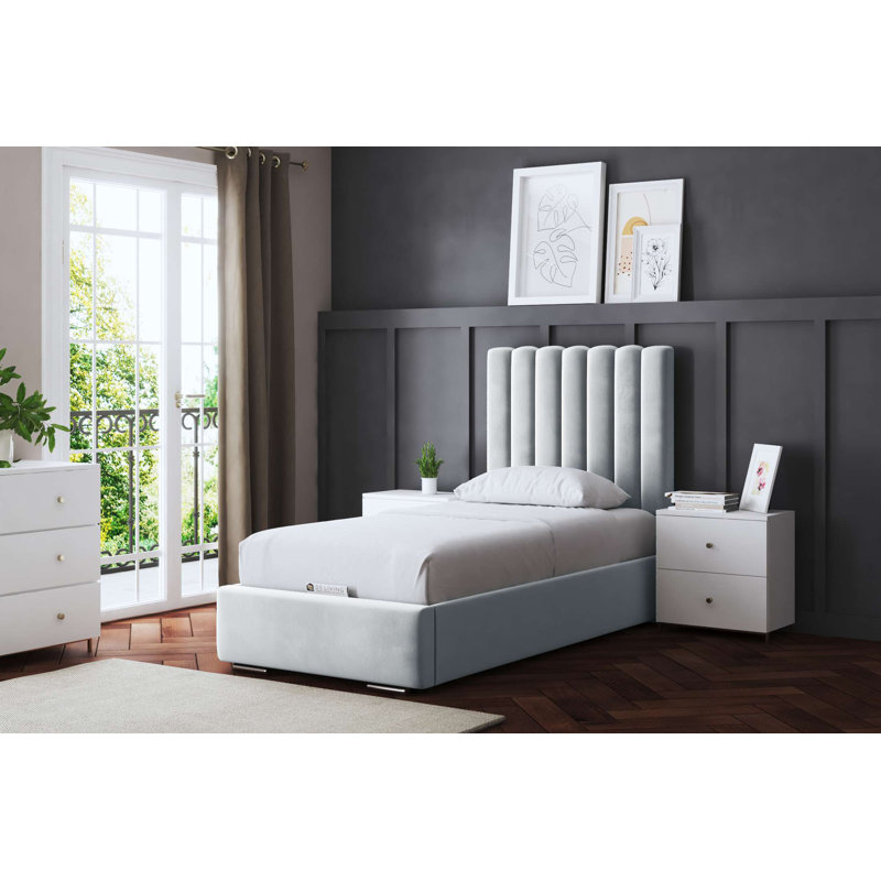 Evangeline Panel Bed with Headboard, Silver, Single (3')