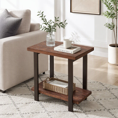 Table d'appoint industrielle à 2 niveaux avec plateau en pin massif