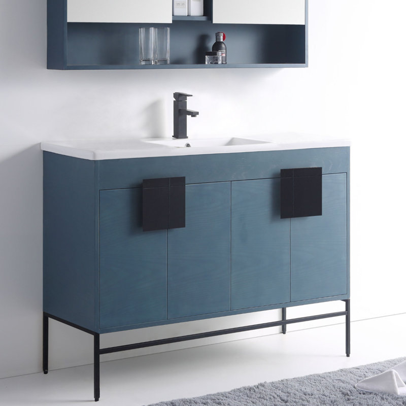Ensemble de meuble-lavabo simple 48 po Maisie, Noir, Bleu français