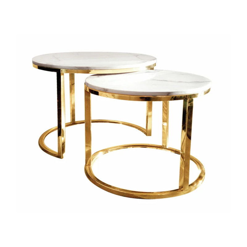 Audrie Pedestal Nesting Tables, Gold, 55 H x 65 W x 65 D cm