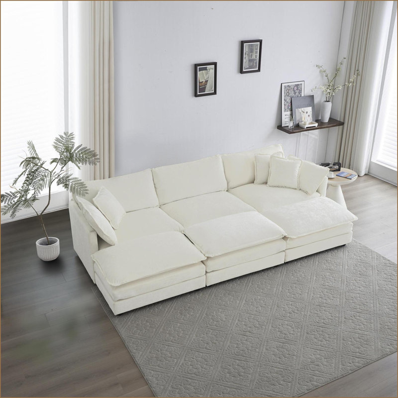 Canapés modulaires, canapé modulaire réversible en U à 6 places avec 3 repose-pieds 5 coussins | Mousse | Ivoire