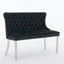 Banc en velours pour causeuse double pour la salle à manger, sièges de cuisine et de salle à manger, banc capitonné à 2 places avec boutons faits à la main, dossier à oreilles, pieds en acier inoxydable argenté brossé, style Mid-Century, paquet simple, noir-498059582