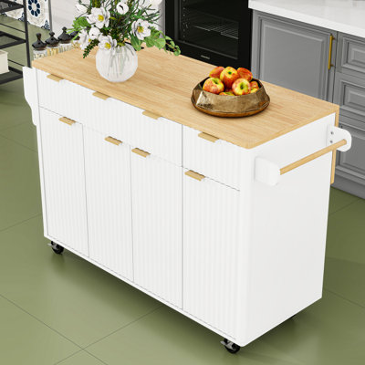 Kitchen Island with Drop Leaf, Power Outlet, 4 Doors, 3 Drawers and Adjustable Shelves