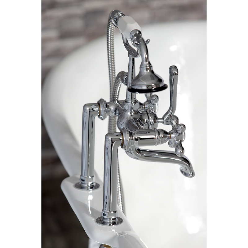 Robinet pour baignoire à pattes à 3 poignées et fixation sur le comptoir à 3 trous et cuivres Kingston, Chrome poli