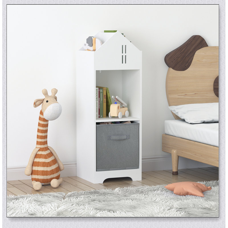 Kids Dollhouse Bookcase with Storage, 2-Tier Storage Display Organizer, Toddler Bookshelf with Collapsible Fabric Drawers for Bedroom or Playroom