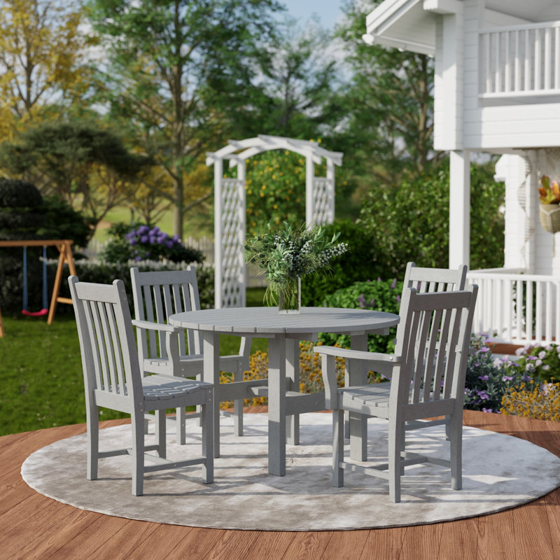 Classic 5-Piece 46" Round Table Set With Side Chairs, Light Gray