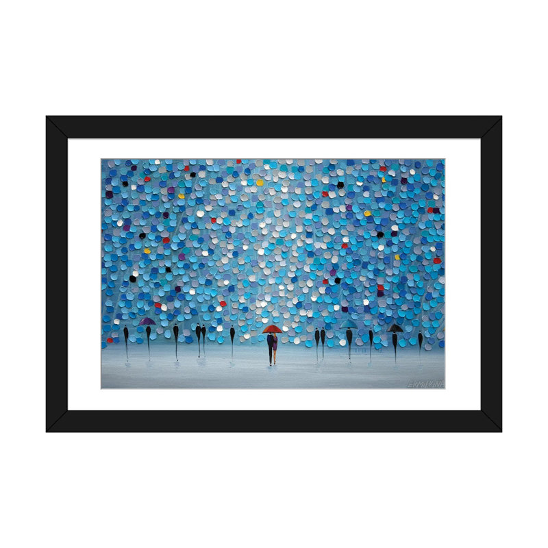«Happy Rain», reproduction d'art murale - papier d'art encadré, H 16 po x l 24 po, Noir