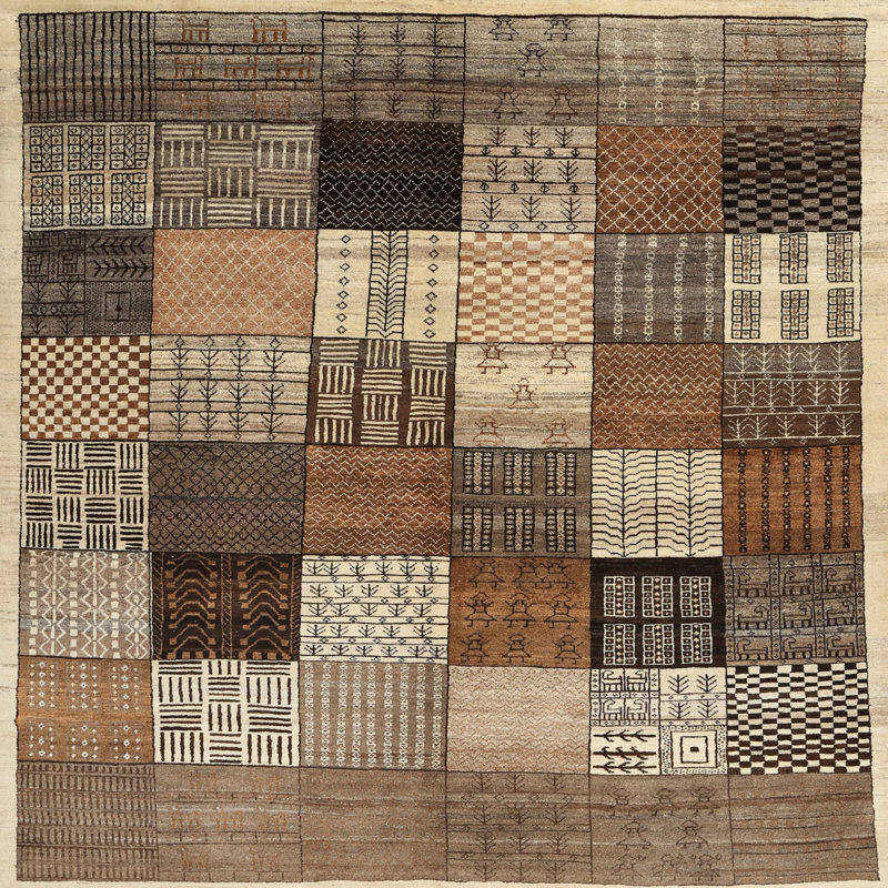 Tapis contemporain beige / brun / gris, Carré 3 pi