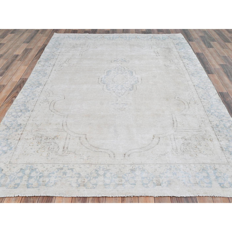 Tapis oriental 6 pi 3 po x 9 pi 6 po ivoire en laine nouée à la main, de style persan vieilli à l'aspect vieilli et vieilli 0350C0C22865421F96E604CFD5483A91