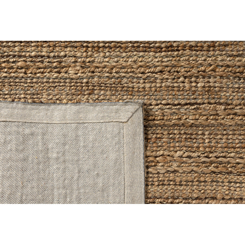 Tapis d'intérieur en jute de fibre naturelle fait à la main avec envers en coton Modern Farmhouse, Brun / brun clair / taupe