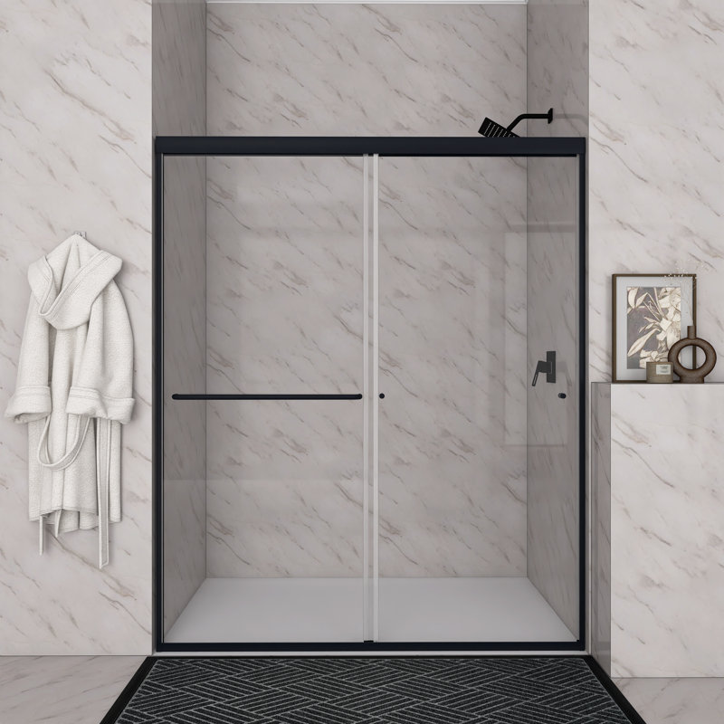 60 x 72 Matte Black Sliding Shower Door with Clear Glass