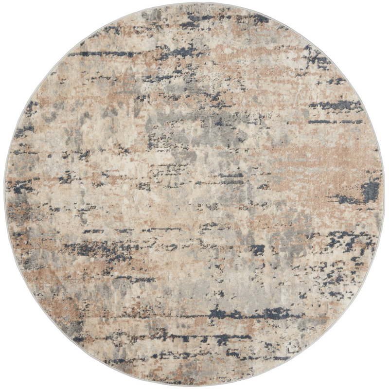 Addie Abstract Modern Machine Woven Area Rug in Beige/Gray, Round 5'3"