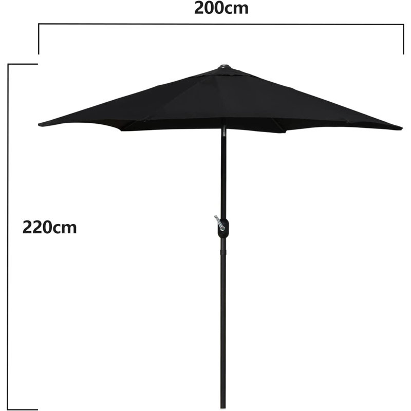 Ardolino Market Parasol, Black, 220cm H x 200cm W x 200cm D