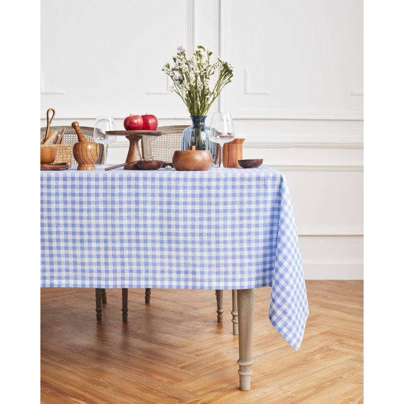 Gingham Check - 100% Pure Linen Tablecloth, Multicolor, 108" x 60"