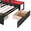 Lit de jour simple noir et rouge avec bureau intégré et lumière DEL, cadre en bois moderne, 3 tiroirs de rangement, station de charge intégrée et bibliothèque multifonctionnelle-179317093
