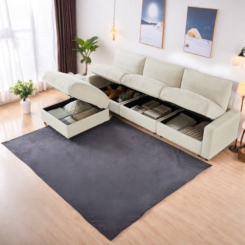 Canapé modulaire en polyester avec rangement en L modulaire pour salon moderne