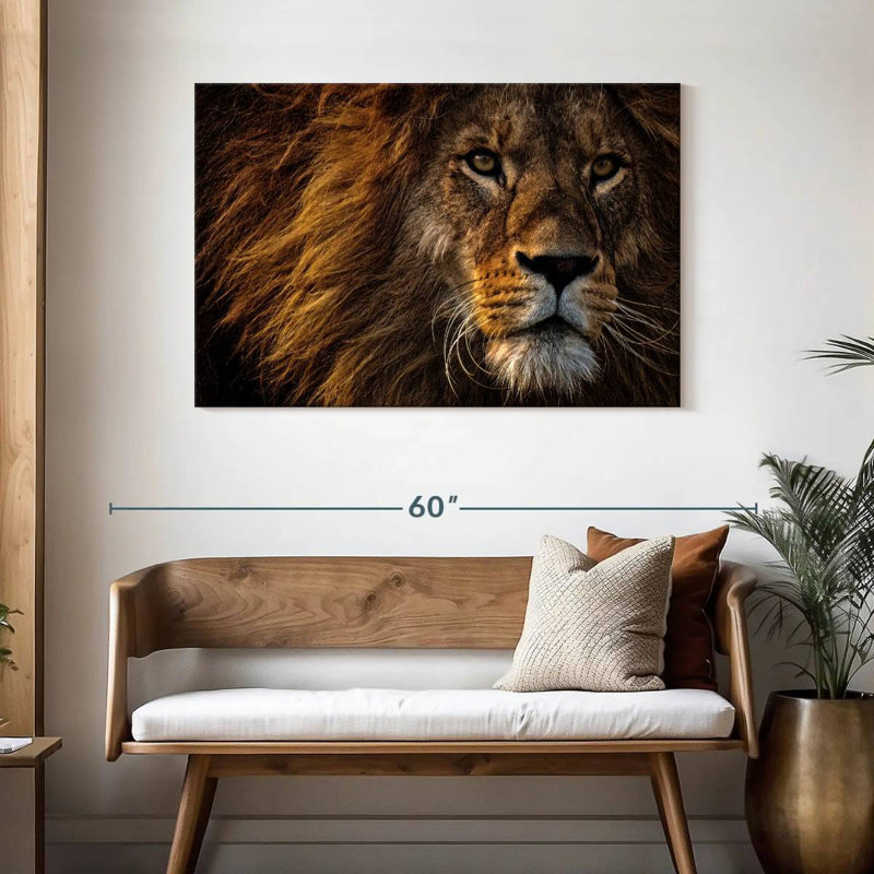 Tête de lion aux cheveux sauvages, H 30 po x l 45 po