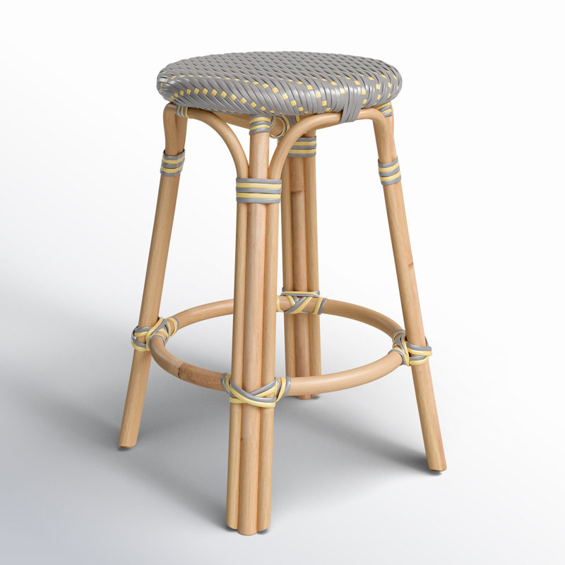 Tobias Rattan Bar Stool & Counter Stool, Gray/Yellow Dot, Counter Stool (24" Seat Height)