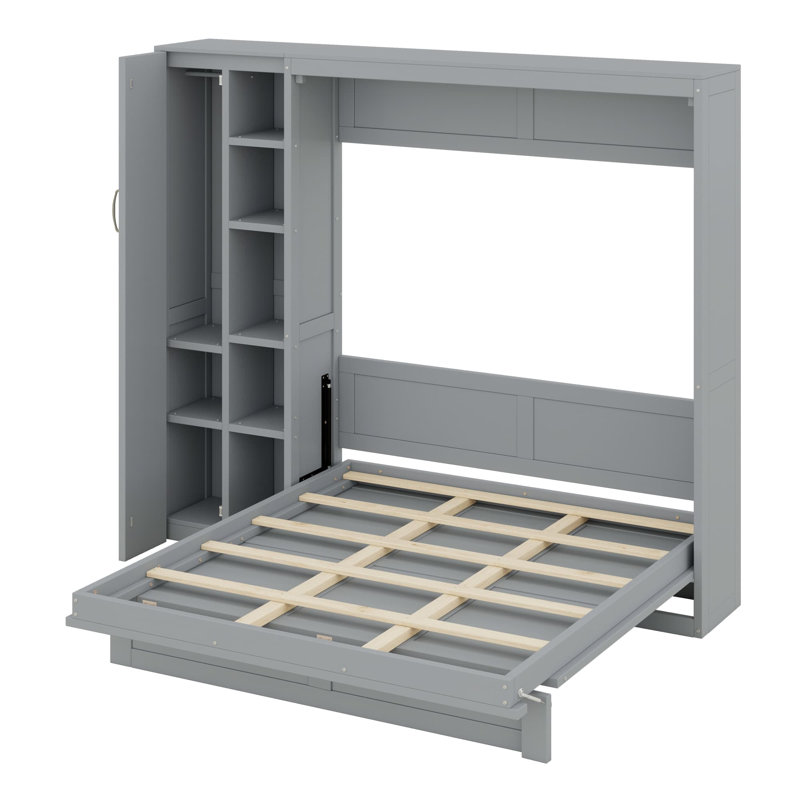 Lit escamotable mural avec tablettes Murphy, Gris, Grand lit