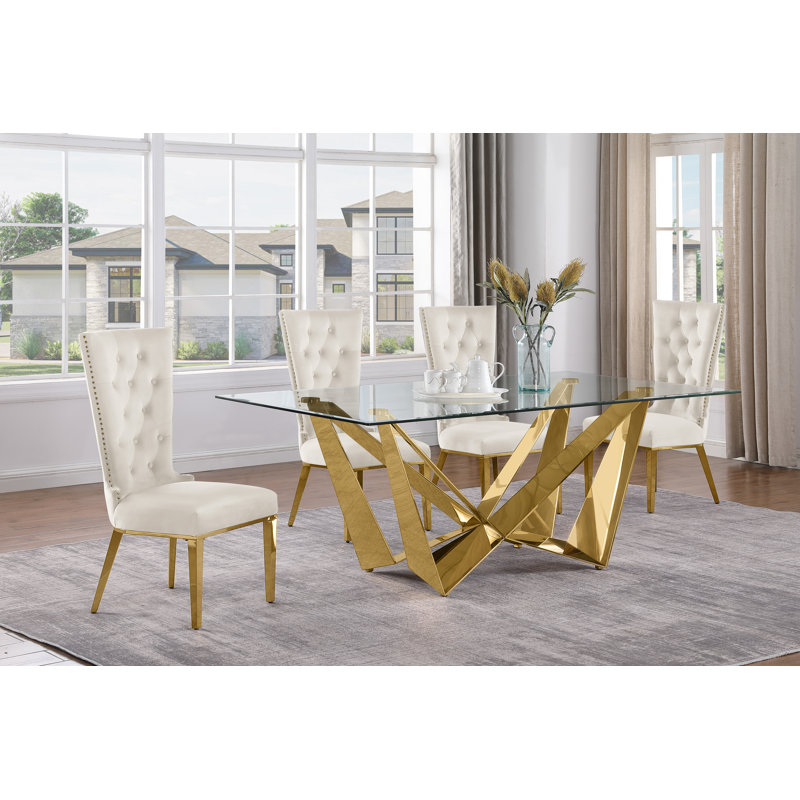 Lebanon Glass Top Trestle Dining Set, Black/Silver, 5
